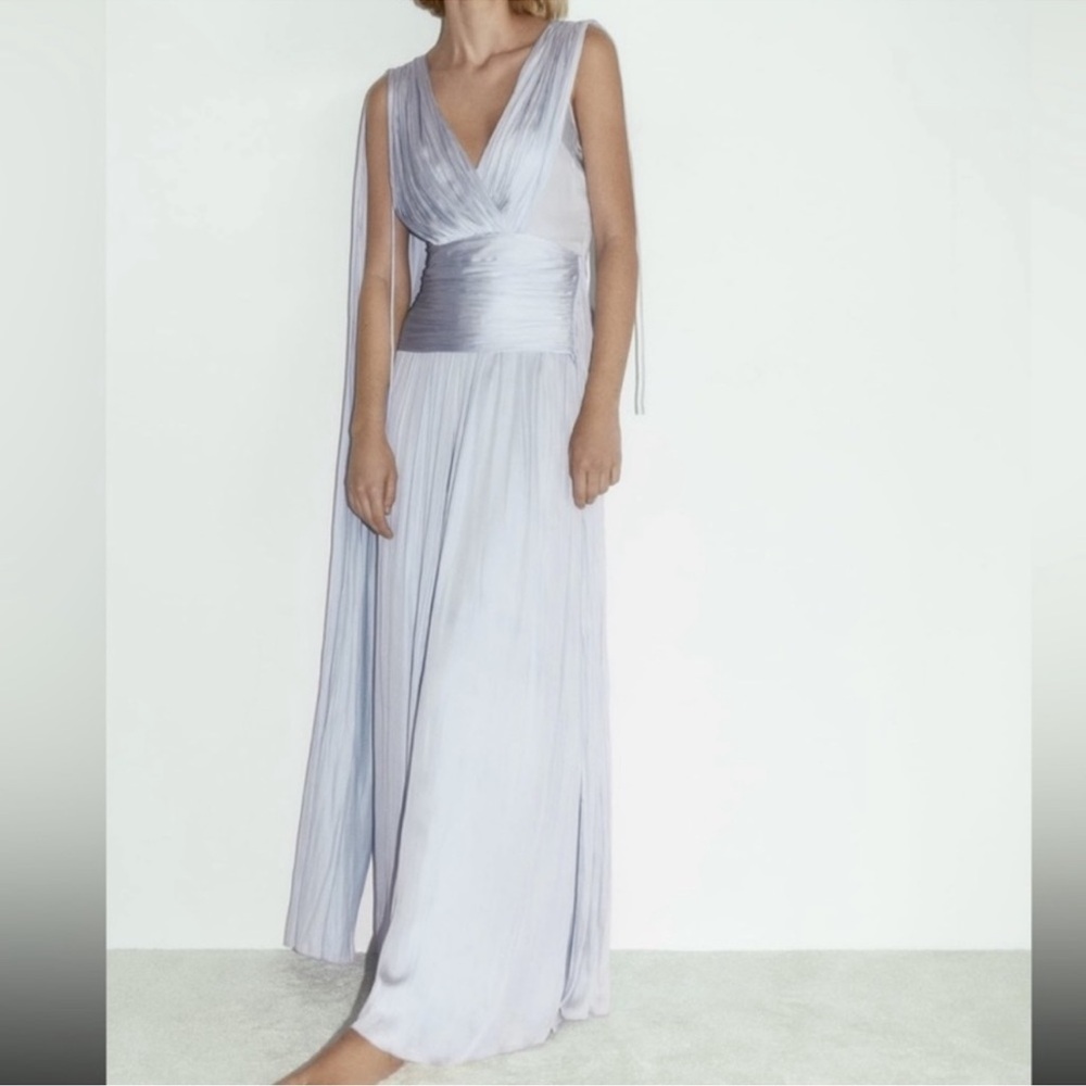 Zara long draped dress grey blue 5919/809